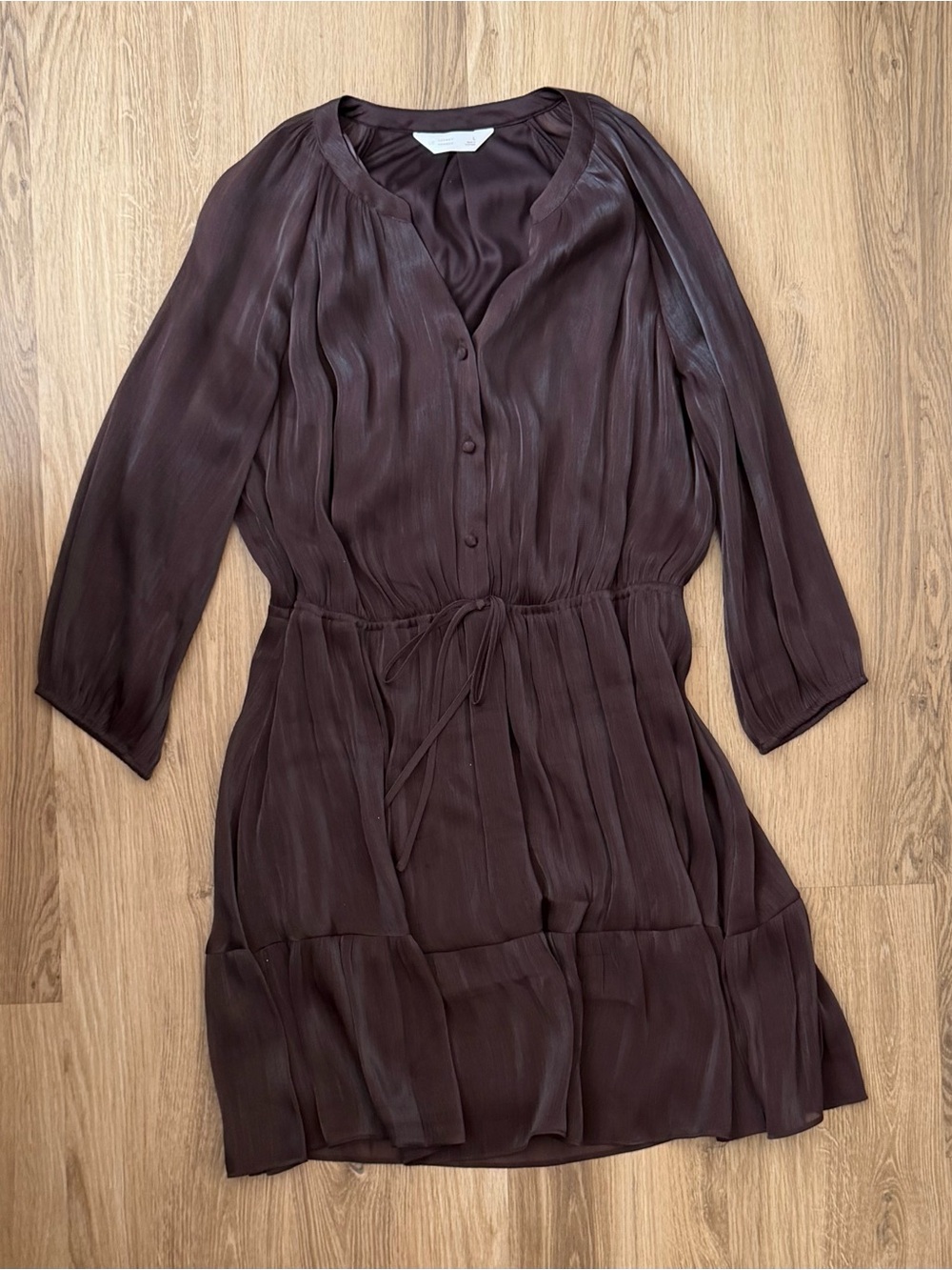 LC Lauren Conrad Chocolate Brown Long Sleeve Button-Front Tie-Waist Dress